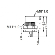 Panel Mount Connector - M8 8pins A code female straight front panel mount connector, unshielded, insert